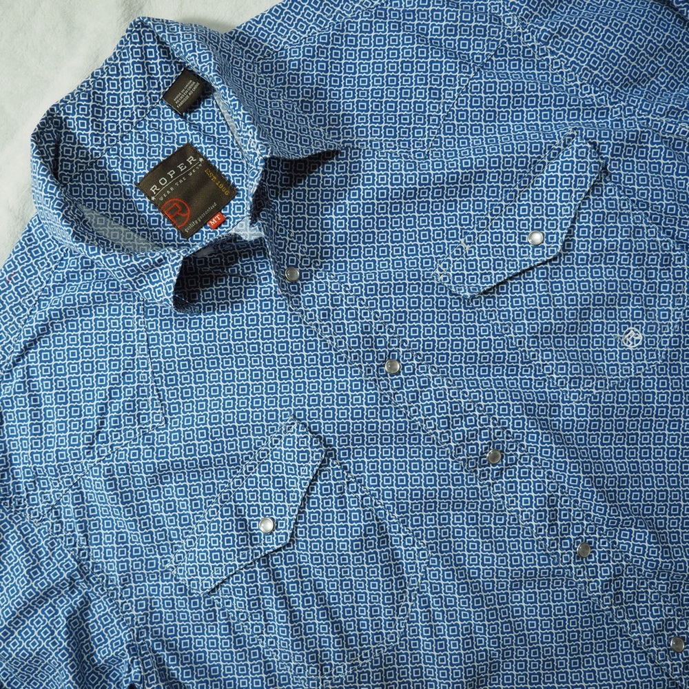 Roper Wear the West Sz MT Blue Geometric Button-Down Casual Shirt